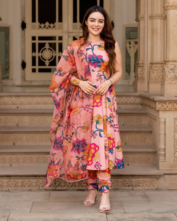 ladies Blush Blossom Anarkali Suit Set - Image 6