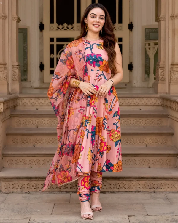 ladies Blush Blossom Anarkali Suit Set