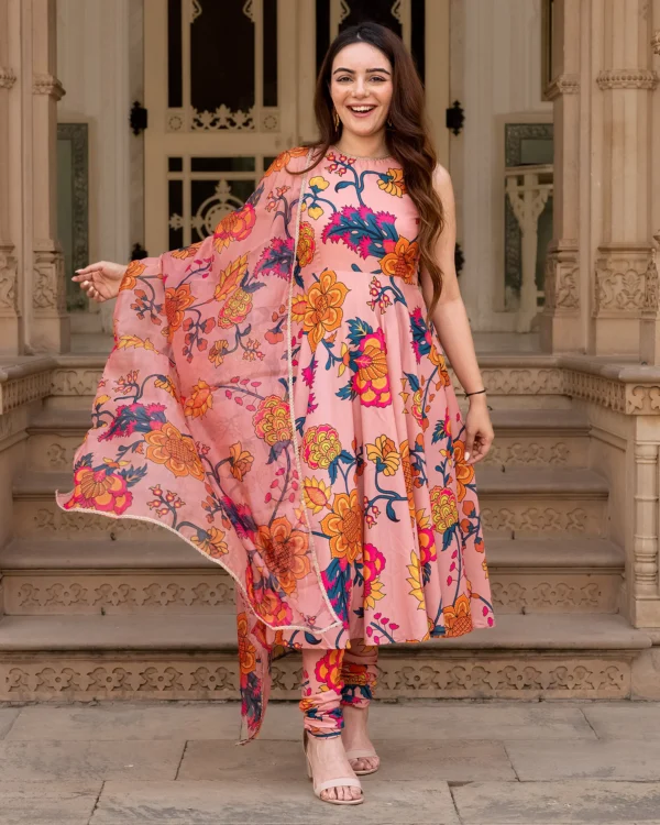 ladies Blush Blossom Anarkali Suit Set - Image 5
