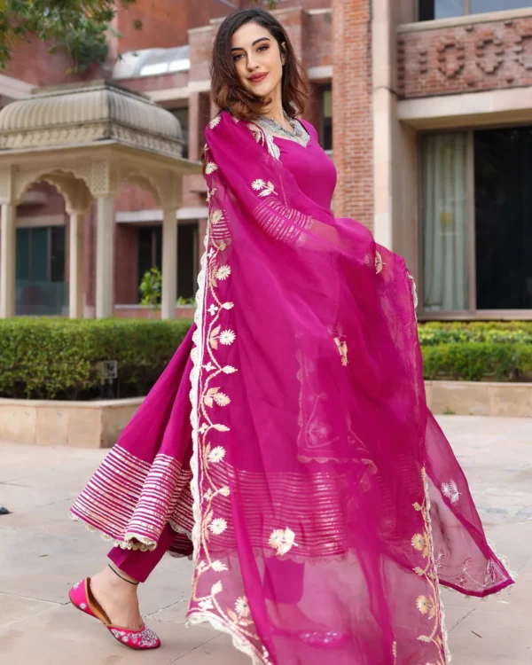 Woman Sparkling Purple Gotapatti Suit Set - Image 6
