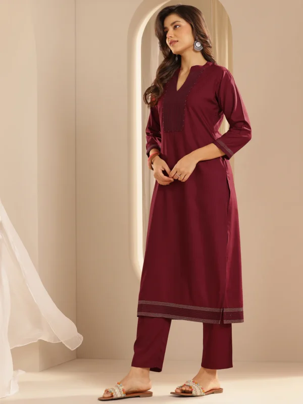Women Maroon Yoke Design Viscose Rayon Straight Suit Set With Dupatta - Image 6