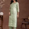 Women Green Printed Organza Straight Suit With Dupatta - Image 6