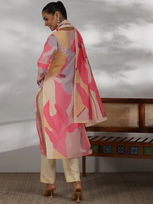Women Cream Printed Cotton Blend Straight Suit With Dupatta - Image 6