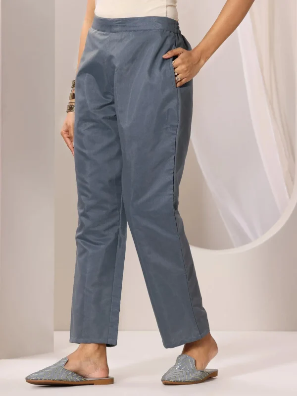 Women Grey Woven Design Chanderi Silk Straight Suit Set With Dupatta - Image 3